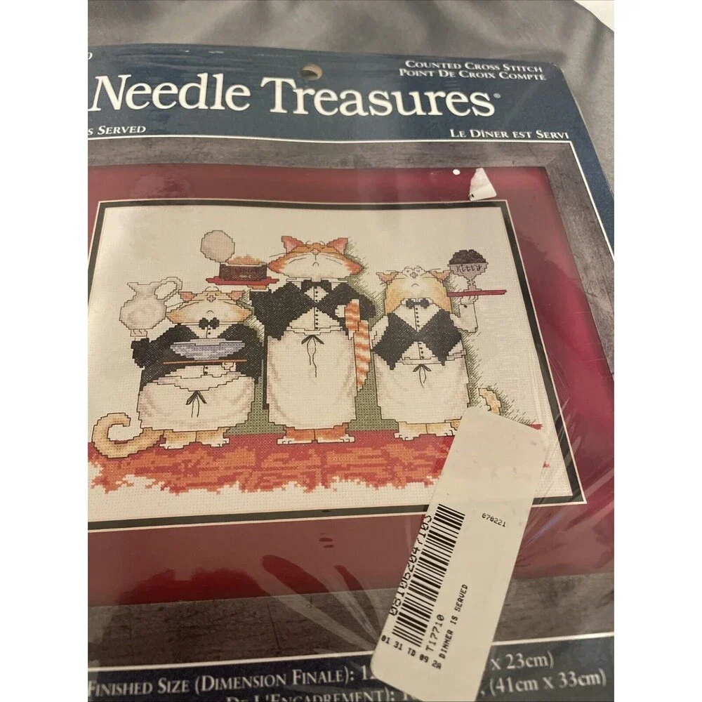 Needle treasures Dinner Is Served Cats Counted Cross Stitch 12x9